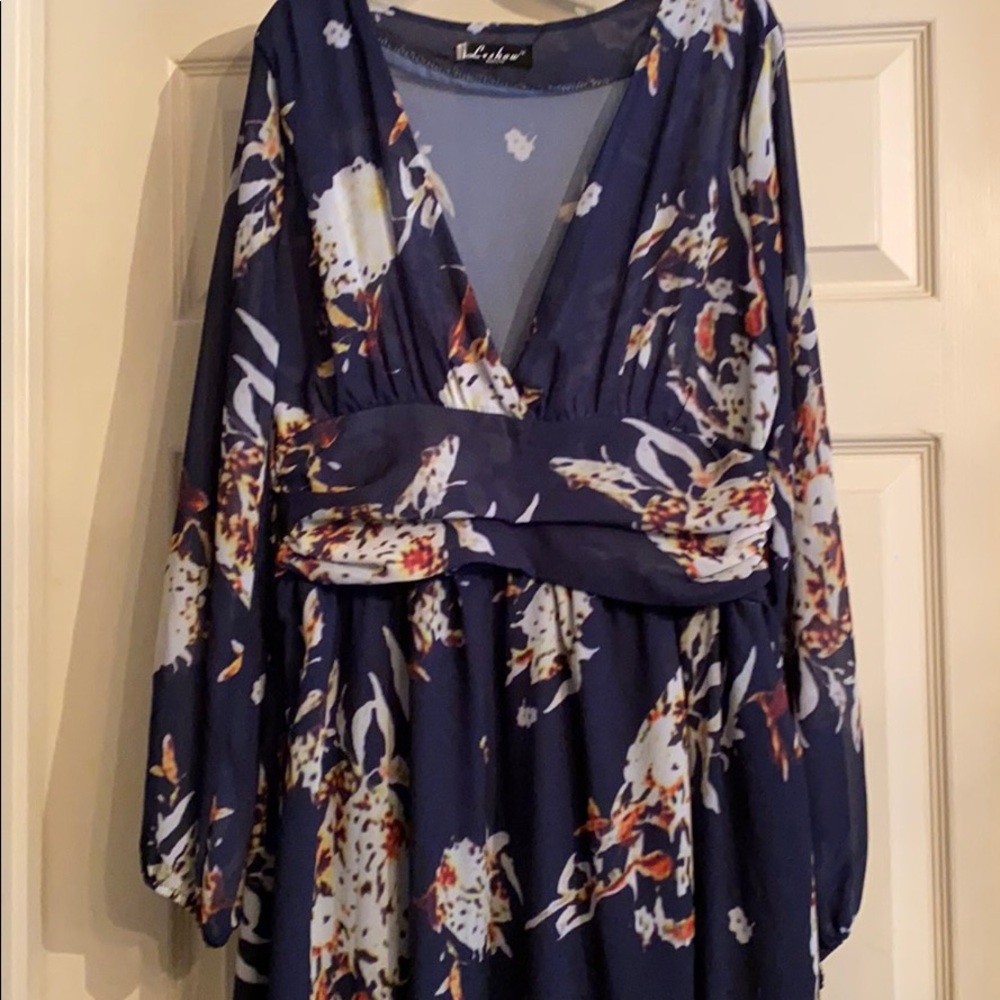Blue Floral Long Dress - Picture 3 of 7